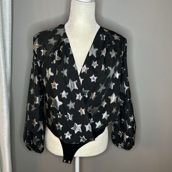 Lovers + Friends metallic star black bodysuit size XS - Picture 11 of 11